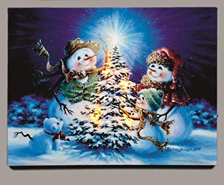 450x371 Premier 30 X 40cm Light Up Led Christmas Canvas, Snowman Family - Snowman Family Painting