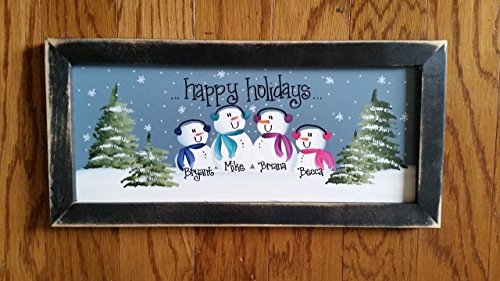 500x281 15 Inch Personalized Snowman Family Painting, Handpainted, Custom - Snowman Family Painting