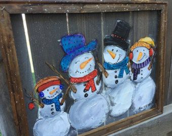 340x270 Snowman 4 Snowman Family,window Screen Painting ,winter Art - Snowman Family Painting