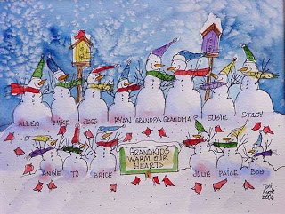 320x241 Unique Gift Idea Custom Original Watercolor Snowman Families - Snowman Family Painting