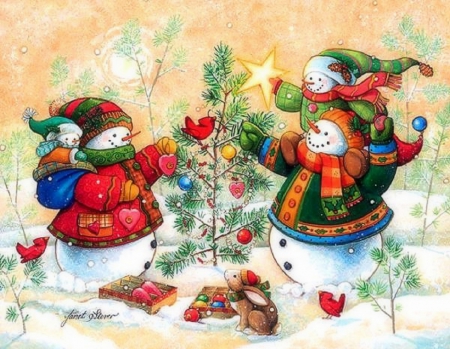 450x349 Family - Snowman Family Painting