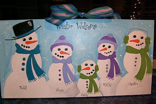 600x402 Custom Snowman Family Winter Christmas Canvas Sign Christmas - Snowman Family Painting