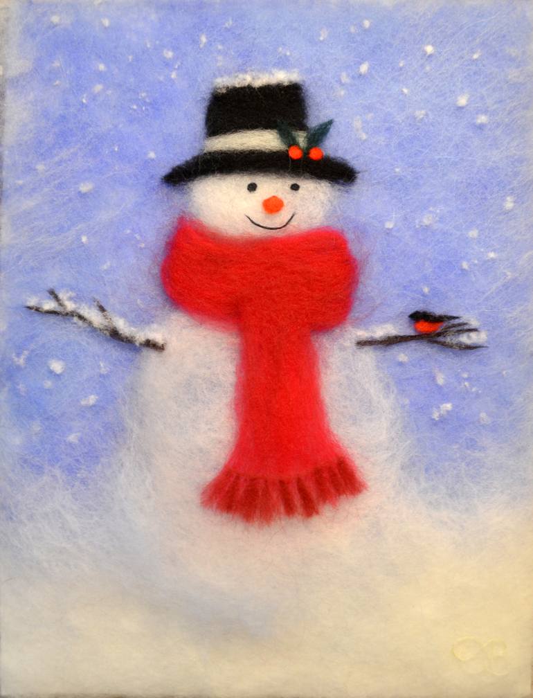770x1008 Saatchi Art Wool Painting Snowman Painting By Oksana Ball - Snowman Painting