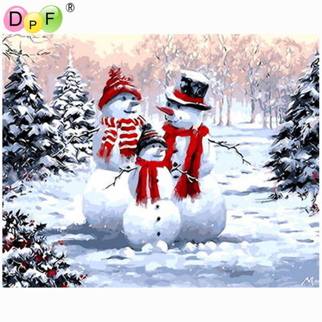 640x640 Dpf Diy Oil Painting Happy Snowman Paint On Canvas Acrylic - Snowman Painting