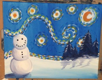 351x274 How To Paint A Snowman Starry Night - Snowman Painting For Kids