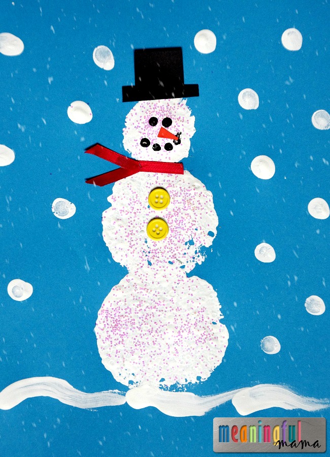 650x900 Sponge Stamped Snowman Craft - Snowman Painting For Kids