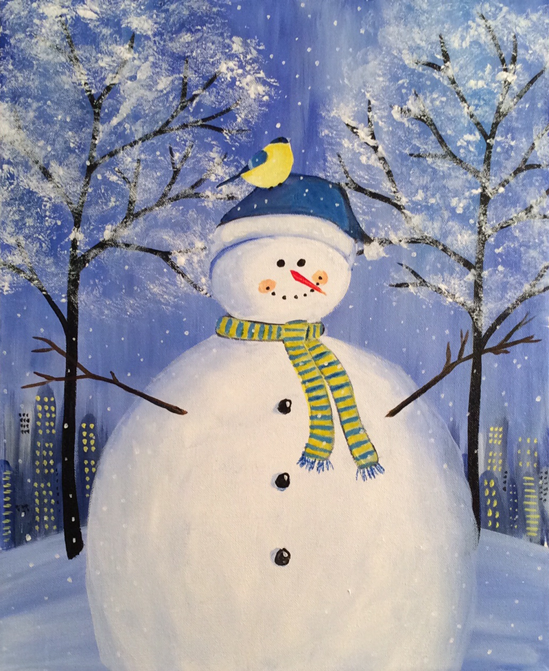 800x977 Winter Paintings - Snowman Painting For Kids