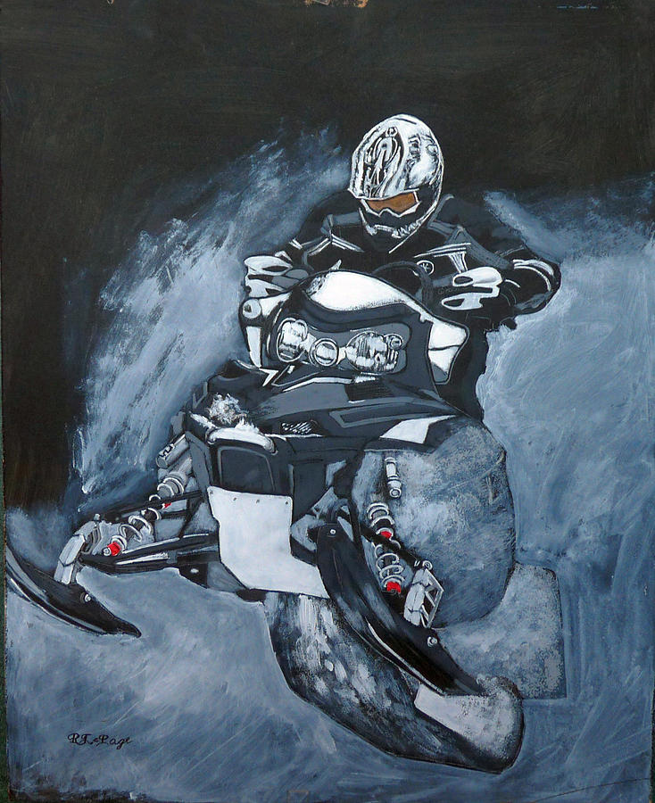 734x900 Snowmobile Painting By Richard Le Page - Snowmobile Painting