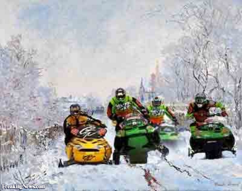 800x632 Snowmobile Race In Monet Painting Pictures - Snowmobile Painting