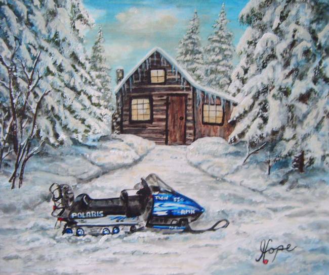 650x545 Snowmobile By Carolyn Hope - Snowmobile Painting