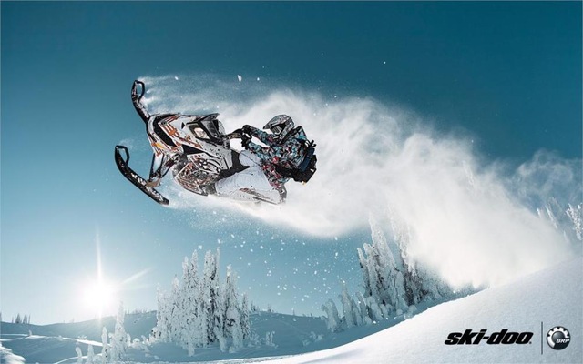 640x400 Sports Ski Doo Ski Doo Freeride 137 W3 Snowmobile Leap Forest Snow - Snowmobile Painting