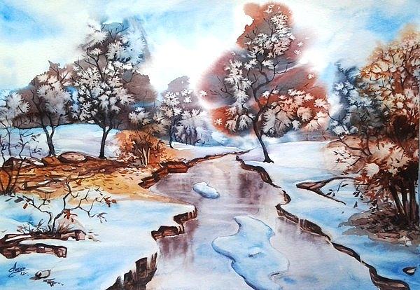 600x414 Snowscape Painting By Jeeva - Snowscape Painting