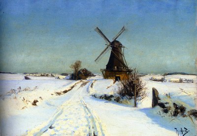 400x276 Whh14 Of Snow Scape Painting,vindmoue, A Windmill Snow Scape Oil - Snowscape Painting