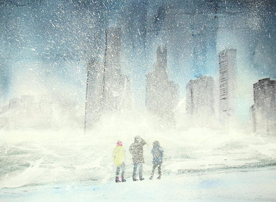 900x658 Chicago Oak Street Beach Snowstorm Painting By Glenn Galen - Snowstorm Painting