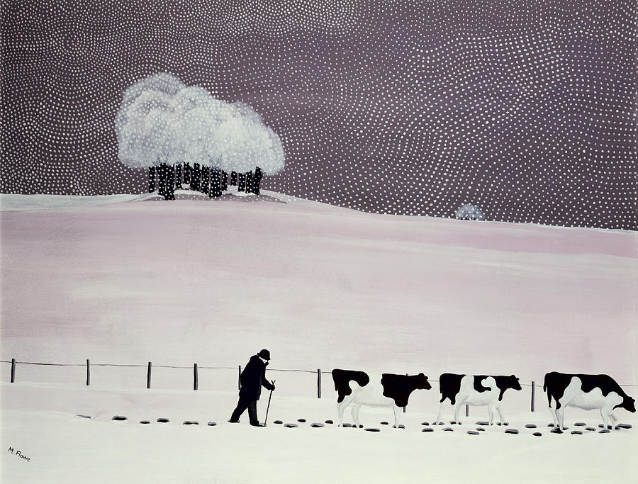 900x683 Cows In A Snowstorm Painting By Maggie Rowe - Snowstorm Painting