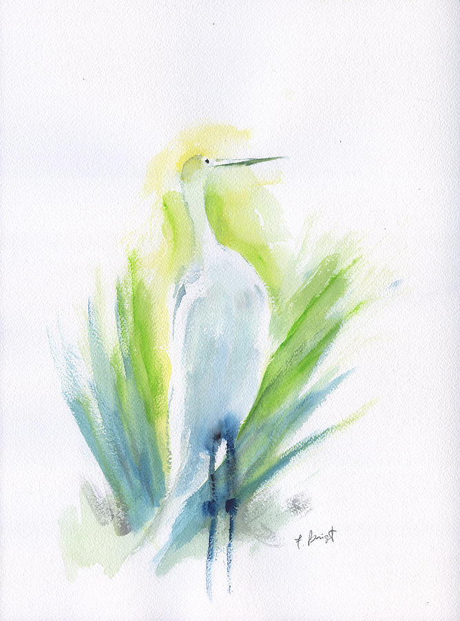668x900 Proud Egret Painting By Frank Bright - Snowy Egret Painting