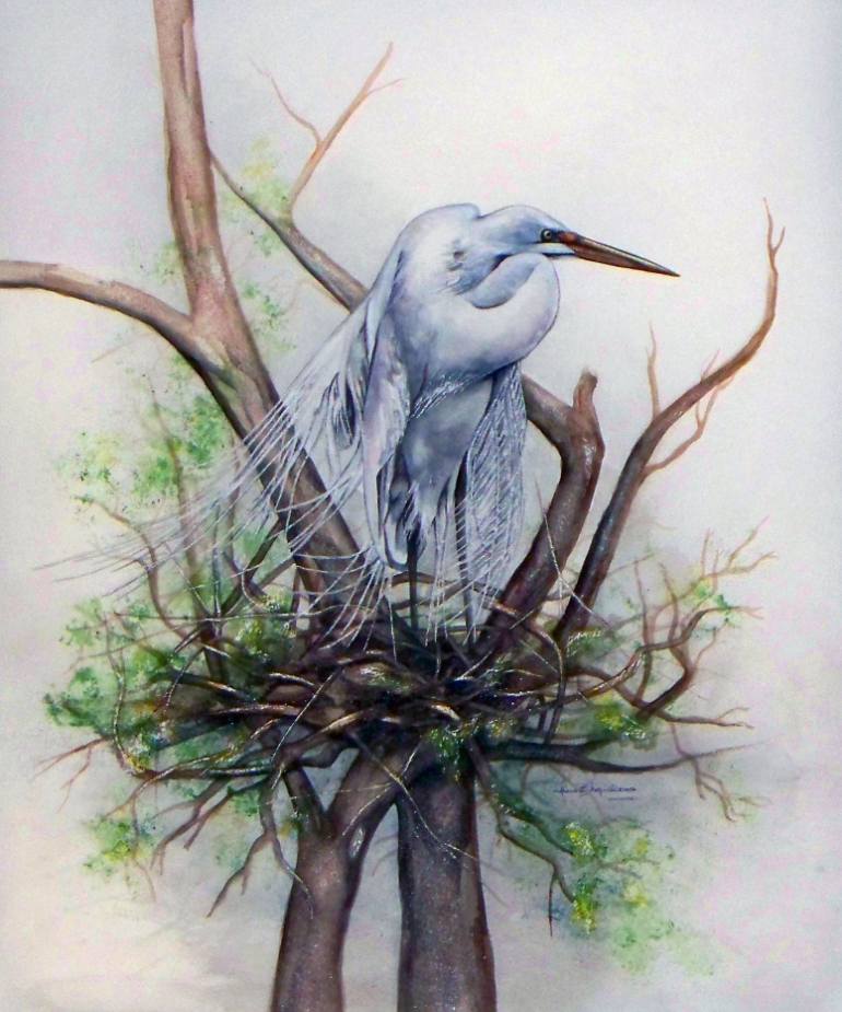 770x925 Saatchi Art Nesting Snowy Egret Painting By Laurie Tietjen - Snowy Egret Painting