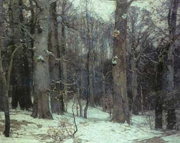 350x278 Paintings Of Snow - Snowy Forest Painting