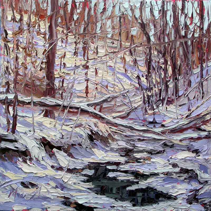 800x800 Plein Air Oil Painting Cold Winter Snowy Day Deep In The Frozen Forest - Snowy Forest Painting