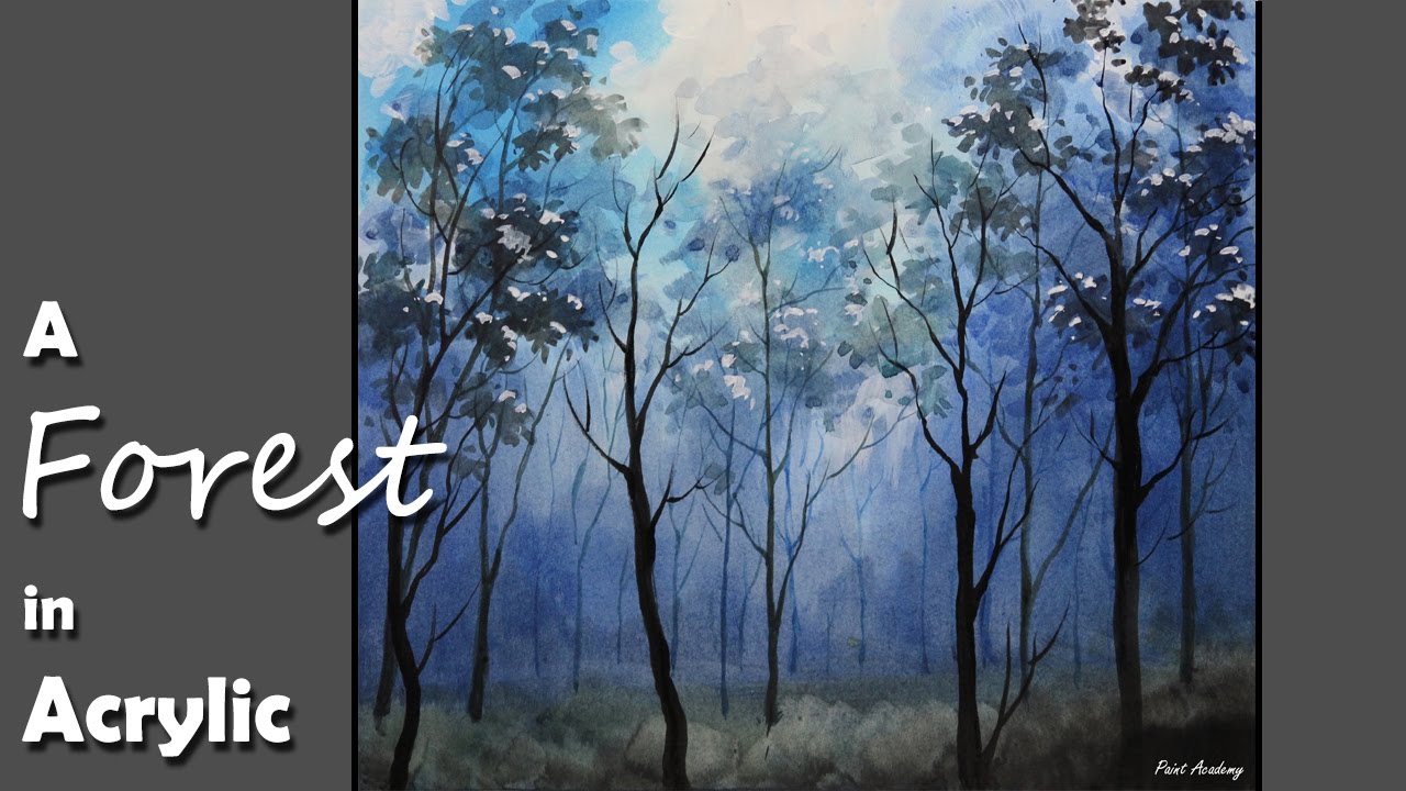 1280x720 Acrylic Painting Snowy Winter Forest Night - Snowy Forest Painting
