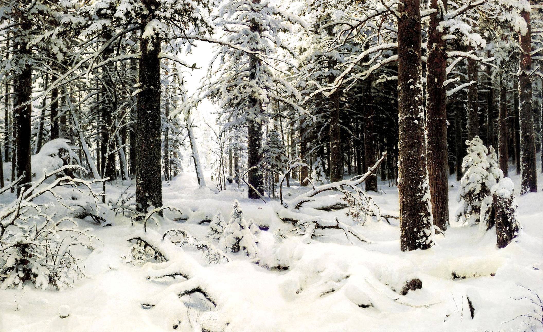 2111x1291 Ivan Shishkin Standing Ovation, Seated - Snowy Forest Painting