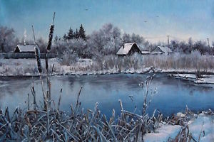 300x200 Original Winter Snowy Landscape Oil Painting By Talented Artist - Snowy Landscape Painting