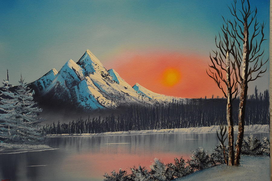 900x598 Snowy Mountain At Sunset Painting By Tina Zarichniak - Snowy Landscape Painting