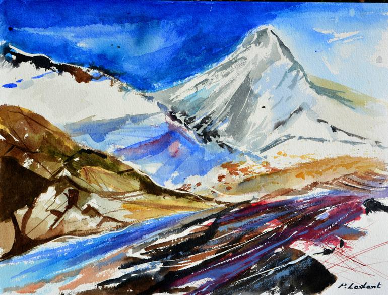 770x585 Saatchi Art Snowy Mountain Watercolor Painting By Pol Ledent - Snowy Mountain Painting