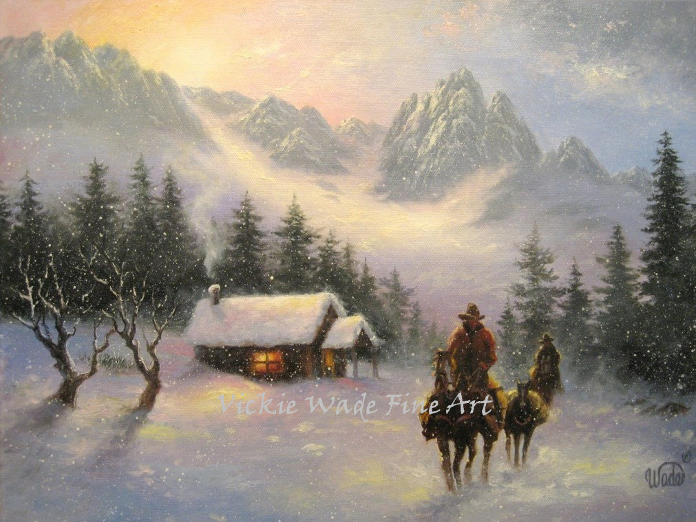 1011x759 Snowy Mountain Cabin Cowboys Art Print Cowboys Snow Paintings - Snowy Mountain Painting