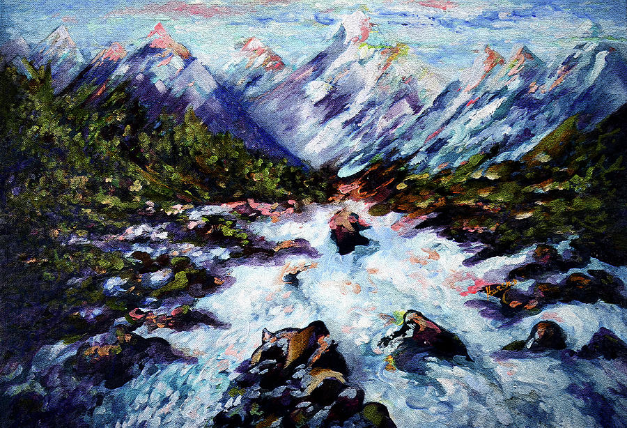 900x614 Snowy Mountains Painting By Harsh Malik - Snowy Mountain Painting