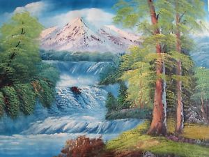300x225 Colourful Landscape Snowy Mountains River Large Oil Painting - Snowy Mountain Painting