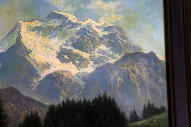 768x512 Framed Snowy Mountain Oil Painting Dated 1930, Unattributed - Snowy Mountain Painting