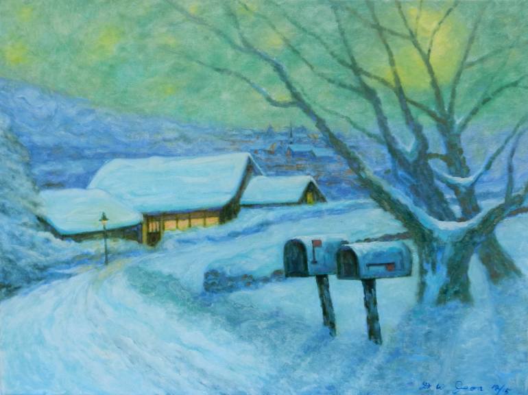 770x576 Saatchi Art Snowy Night Painting By Daniel Jeon - Snowy Night Painting