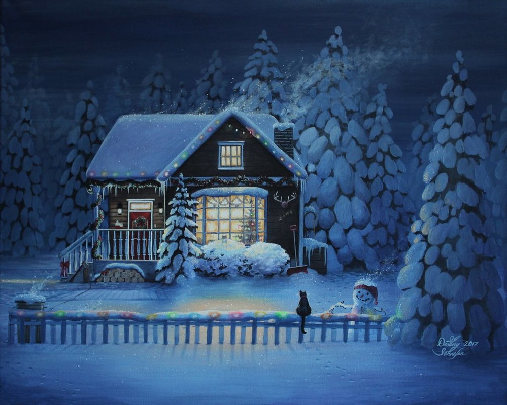 999x799 Snowy Night Painting By Straewefin - Snowy Night Painting