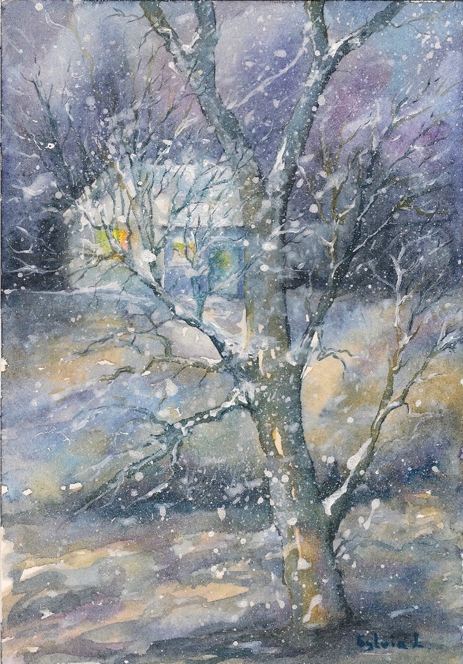 668x958 Sylvia Linehan - Snowy Night Painting