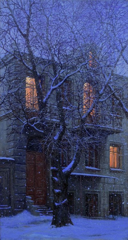 450x840 The 191 Best City Life In Painting Images On Urban - Snowy Night Painting