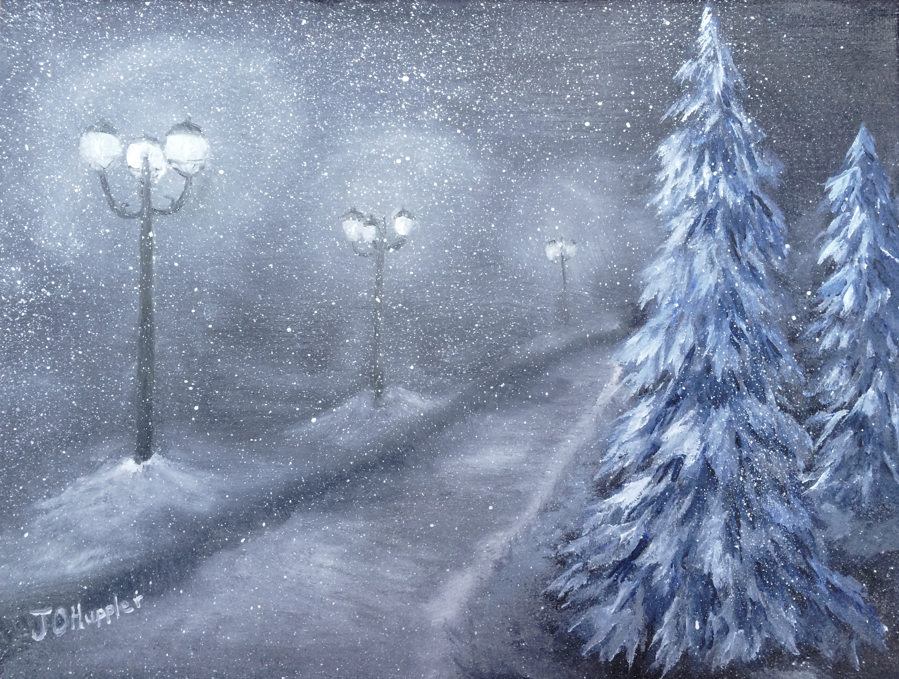 3114x2352 Winter Paintings J O Huppler - Snowy Night Painting