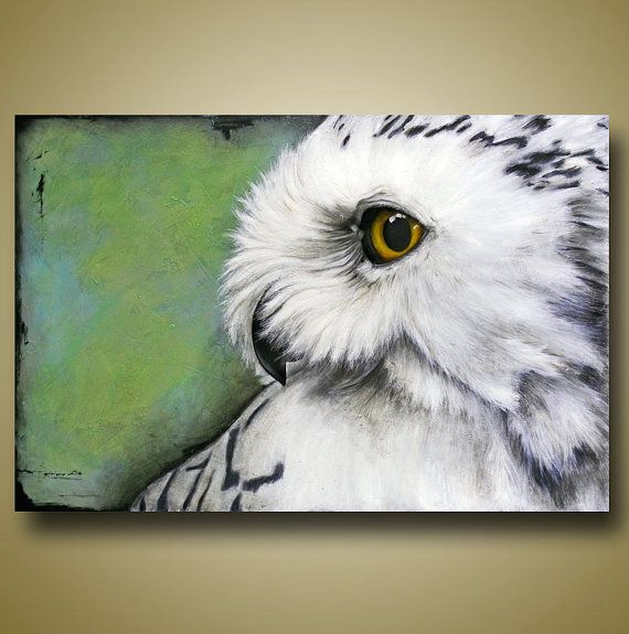 570x575 Snowy Owl Painting Original Art Textured Painting Owl Art Mixed - Snowy Owl Painting