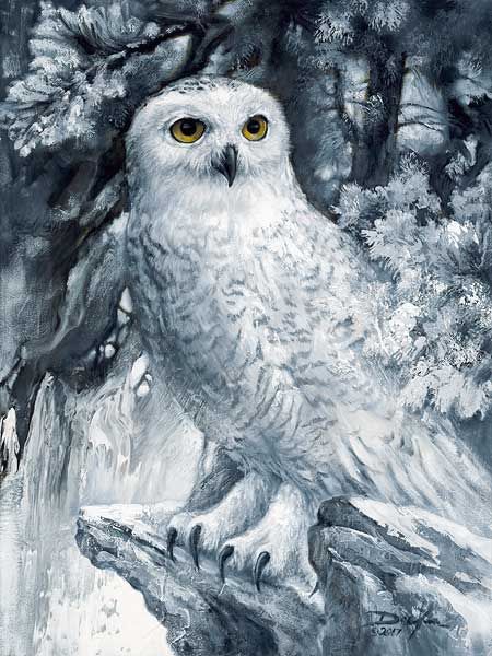 450x600 Winter Time Snowy Owl Painting By Russ Docken - Snowy Owl Painting