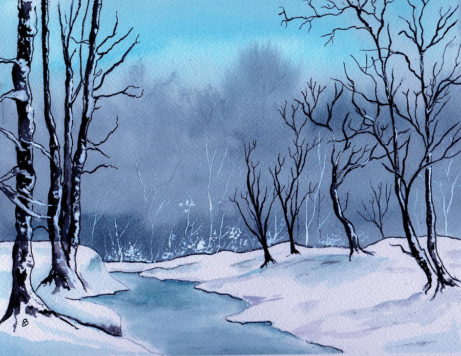 900x696 Maine Snowy Woods Painting By Brenda Owen - Snowy Painting