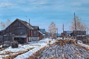 300x199 Original Russian Winter Snowy Spring Landscape Art Oil Painting - Snowy Painting