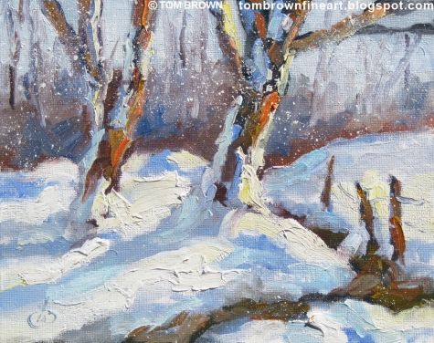 475x376 Snowy Landscape, 8x10 Original Oil Painting By Tom Brown Original - Snowy Painting