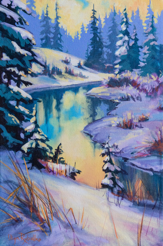 530x800 Snow Pond By Olga Rybalko, Canvas - Snowy Painting