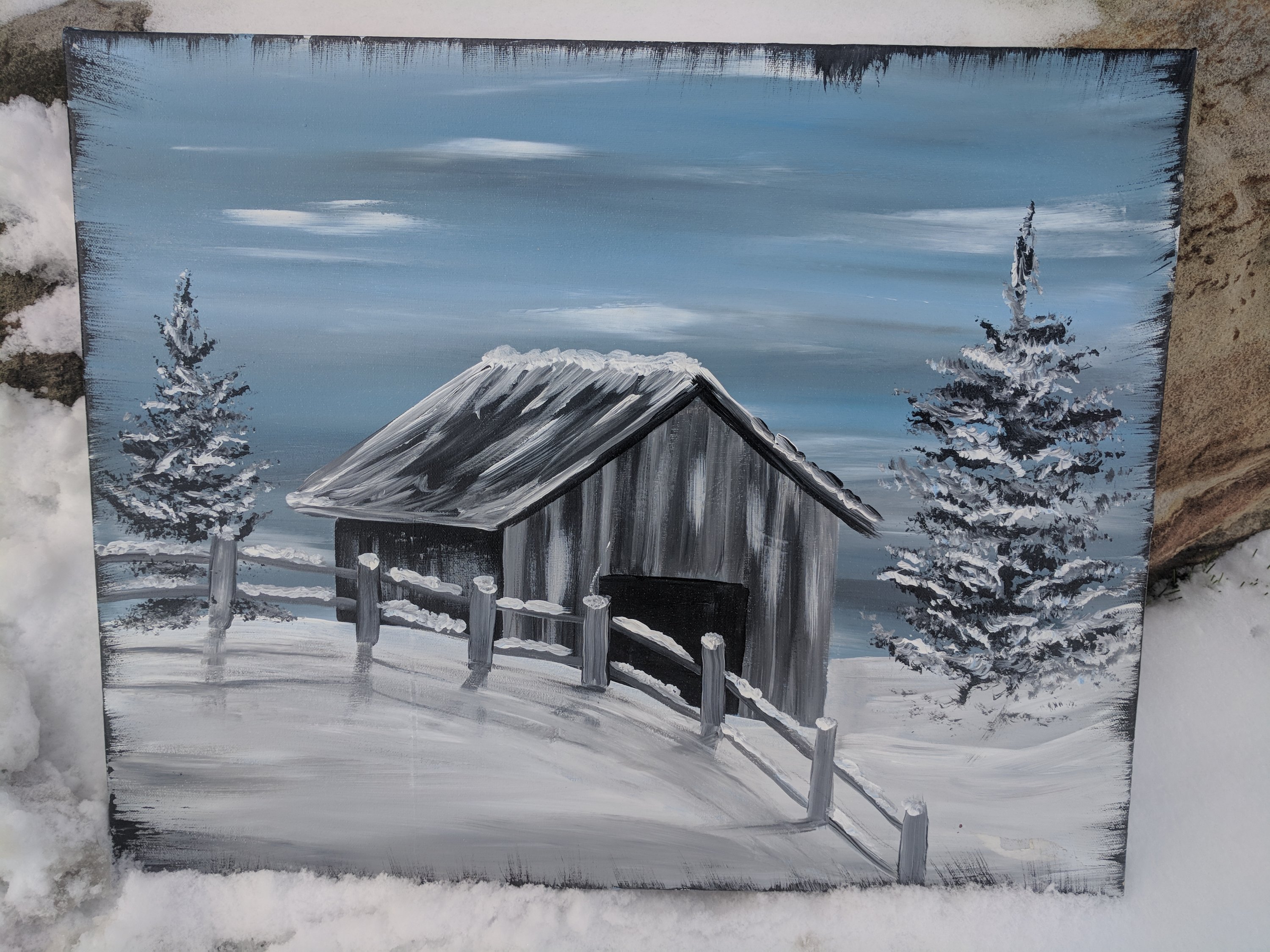 3000x2250 Snowy Barnyard Canvas - Snowy Painting
