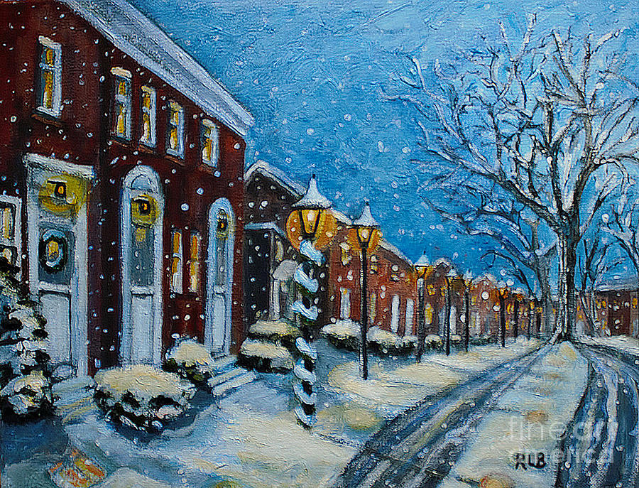 900x687 Snowy Evening In Garden Crest Painting By Rita Brown - Snowy Painting