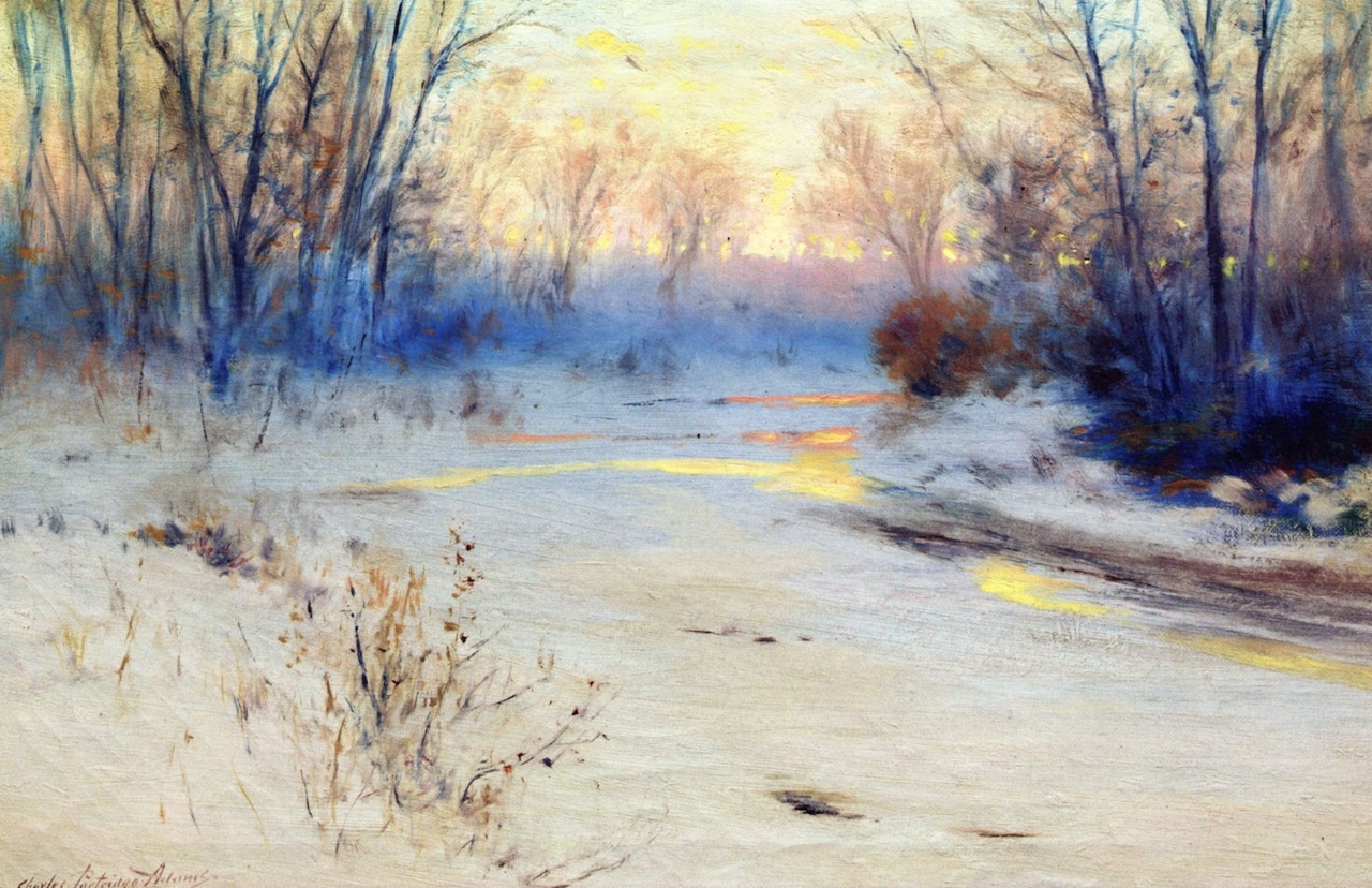 1280x828 Snowy Sunset Painting Charles Partridge Adams Oil Paintings - Snowy Painting