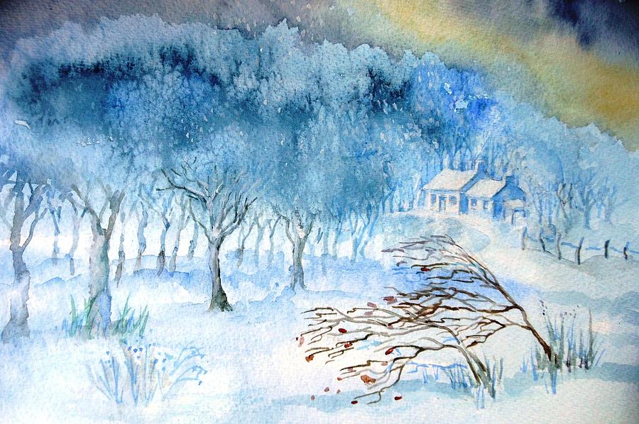 900x598 Stopping By Woods On A Snowy Evening Painting By Trudi Doyle - Snowy Painting