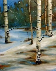 234x300 Original Winter Birch Tree Oil Painting By Ces Snowy Scene - Snowy Tree Painting