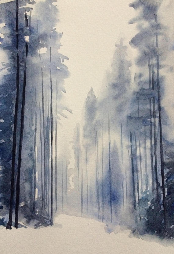 570x829 Pine Tree Painting Snowy Trees Forest Painting Misty Trees - Snowy Tree Painting