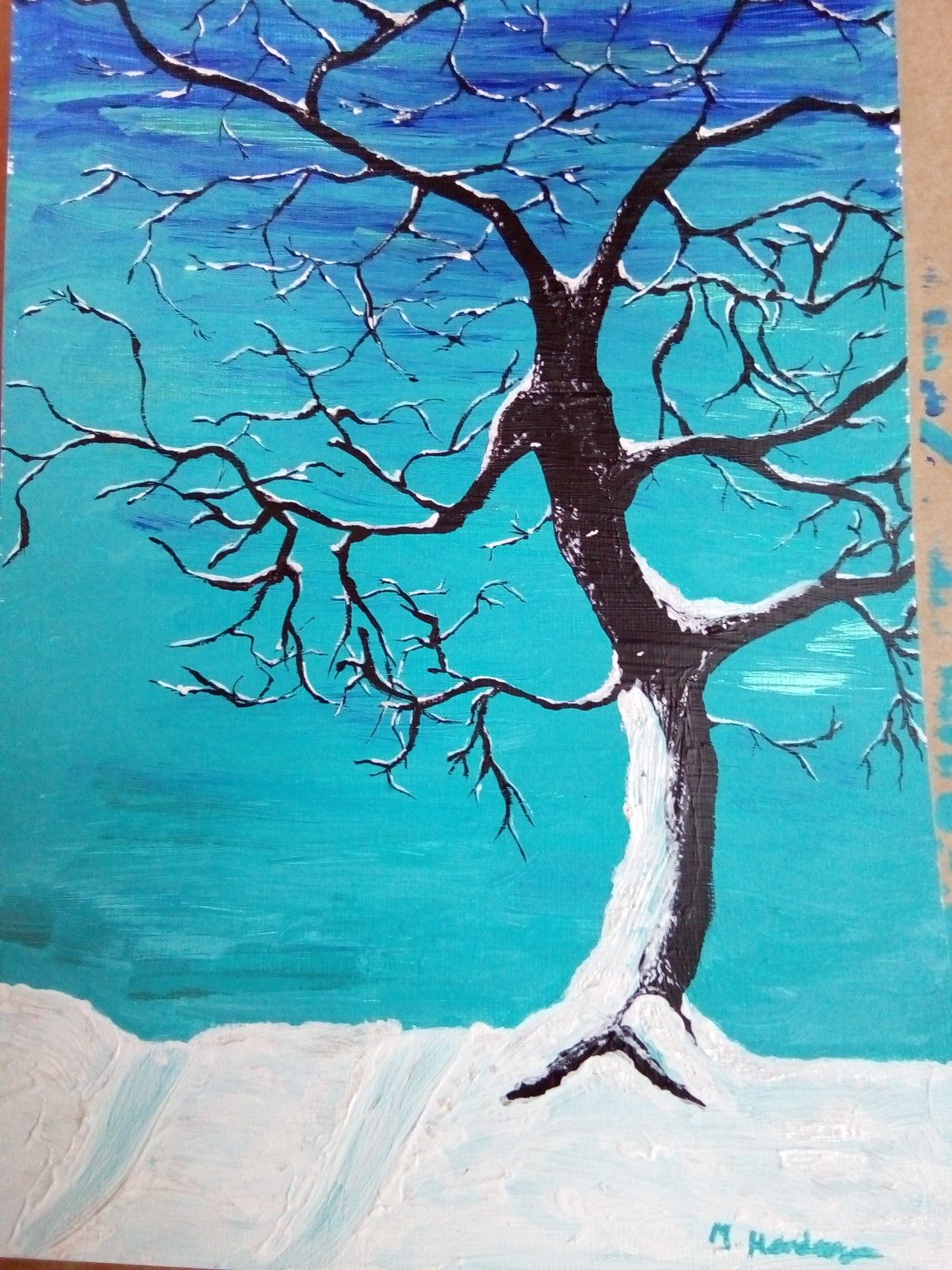 1224x1632 Sunset Snowy Tree Acrylic Painting On Canvas For Sale. Some - Snowy Tree Painting